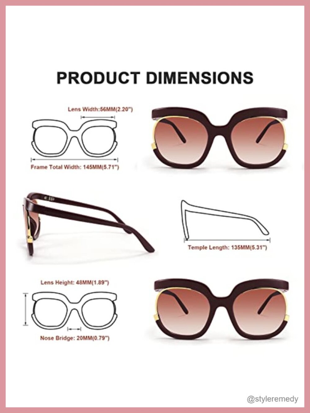 Retro Oversized Sunglasses UV400 Half-Metal Frame Women Wrap Around - Picture 5 of 6